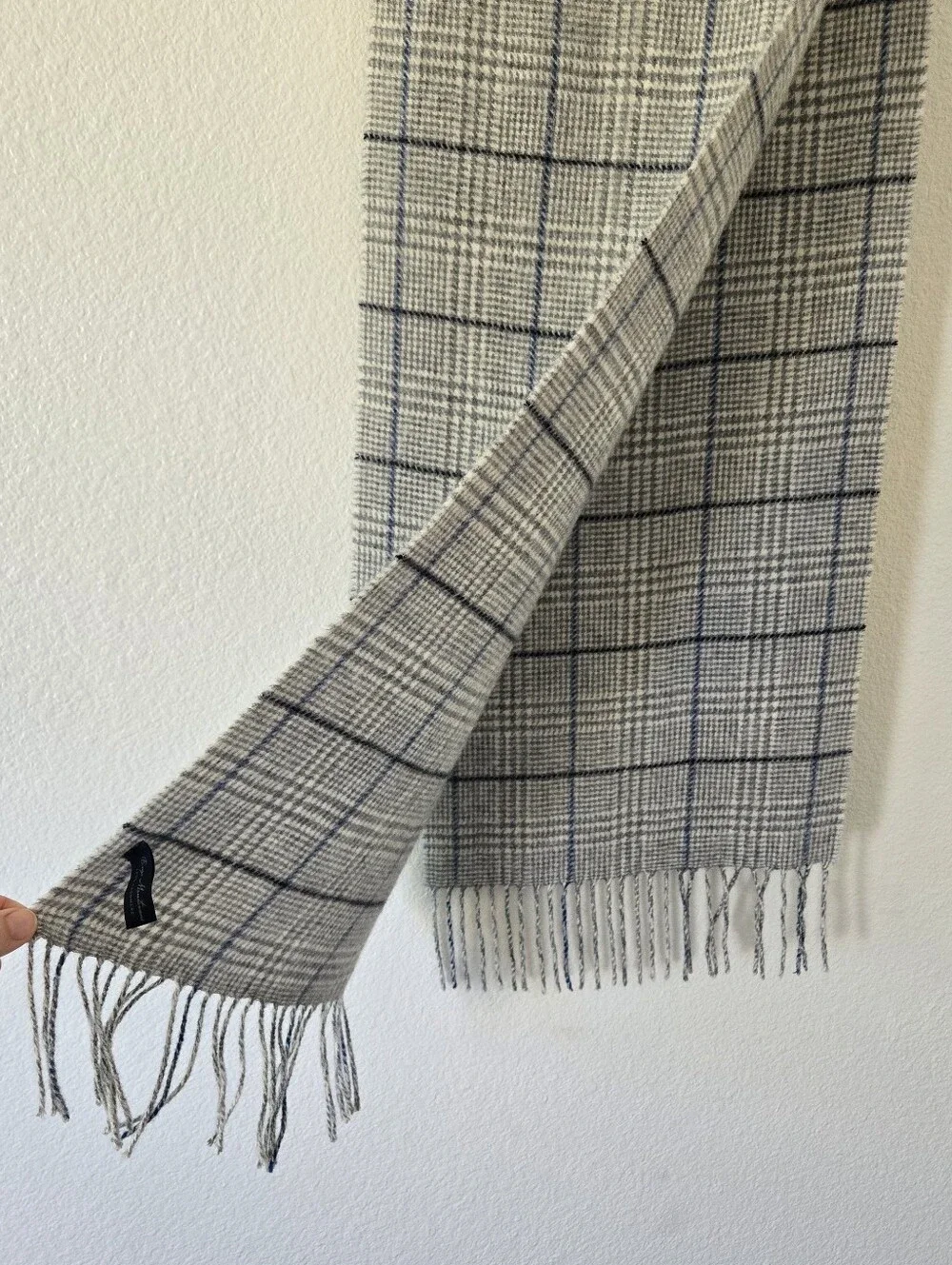 Enzo Mantovani Mens 100% Cashmere Scarf 12x60 in Fringe Light Grey Blue Luxery